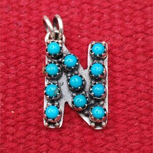 Letter N Pendant Turquoise Sterling Silver Unisex